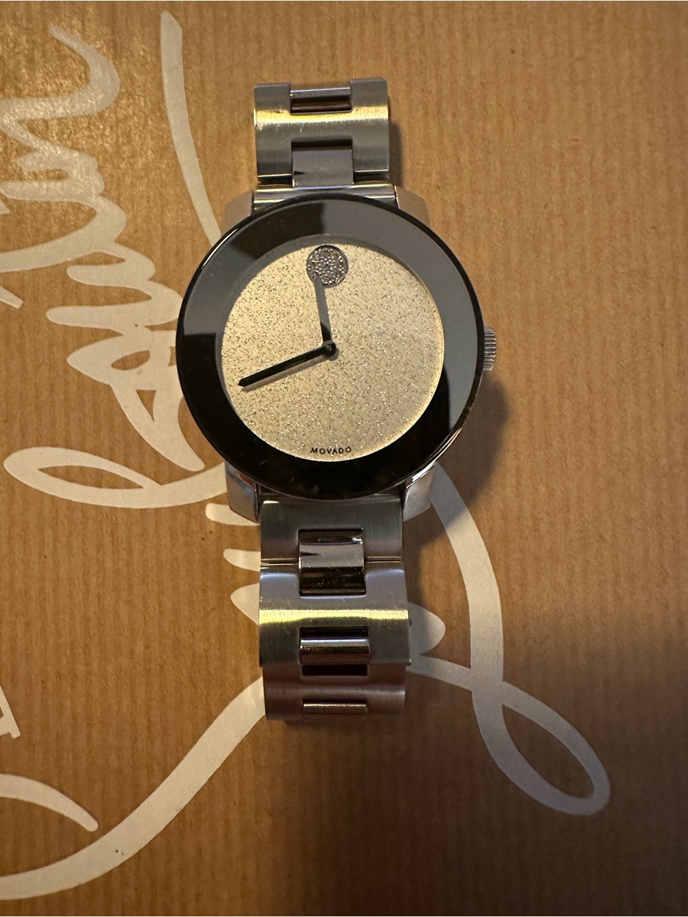 Movado Women's Silver Tone Bracelet Watch with Glitter Dial